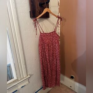 Red Floral Tie-Shoulder Babydoll Maxi Dress